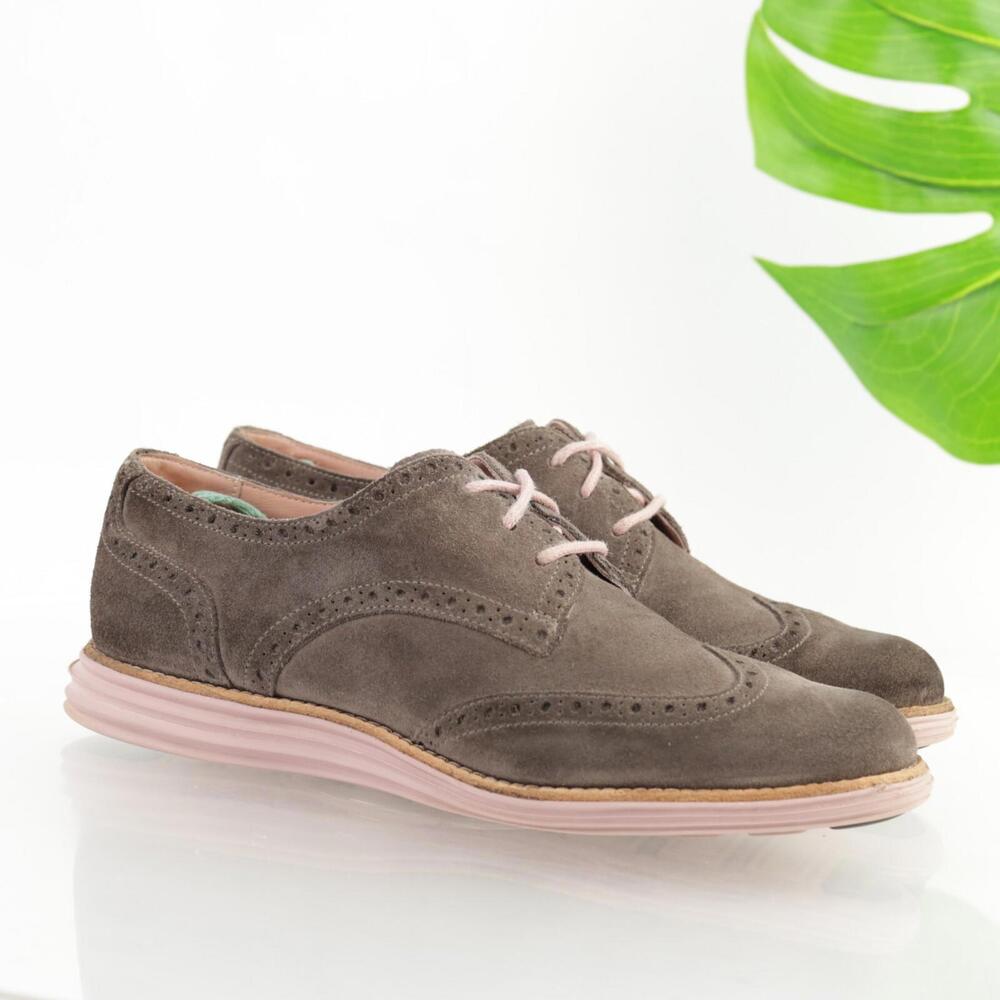Cole Haan Womens Lunargrand Oxfords Sneakers Size 7.5 Brown Suede‎ Wingtip Shoes